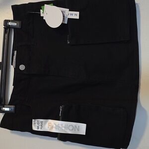 Tinseltown Black Cargo Skirt with Button Detail